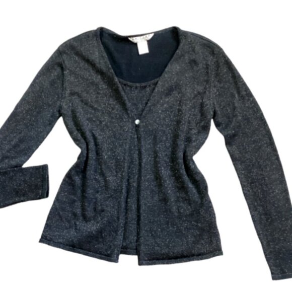 UNIFORM John Paul Richard Silk Blend Attached Twinset Top Black Sparkle 19Q - Picture 6 of 8